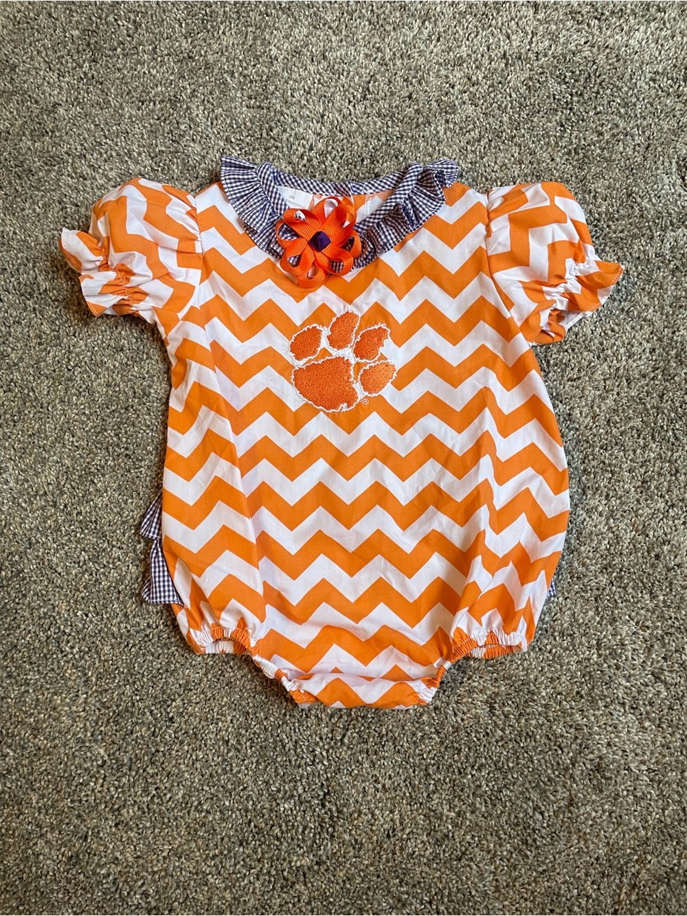 Clemson Tigers Vive La Fete Orange Chevron Purple Checkered Baby Onesie 3M